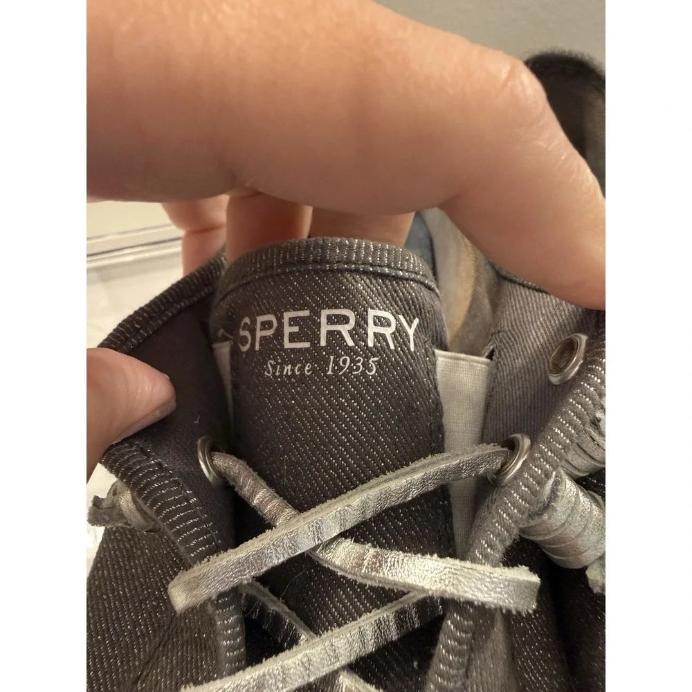 Sperry Top-Sider Penny Boat Shoe Gray Canvas Memory Foam Lace Up Women's Size 9